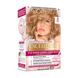 رنگ موی شماره 8 لورال loreal رنگ بلوند تیره سری Excellence